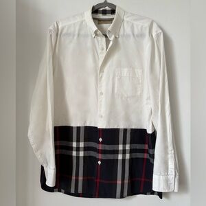 🔥100% Authentic Burberry White and Plaid Button-Up Shirt/Size XL🔥